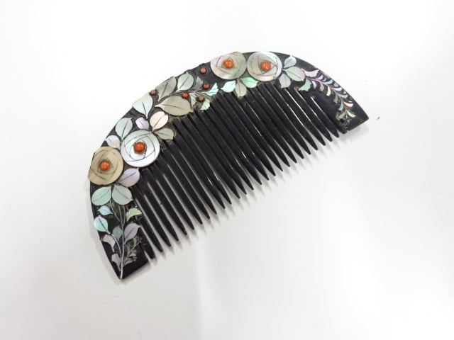 アンティーク　漆塗り螺鈿　櫛